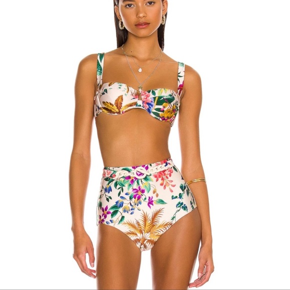 ZIMMERMANN Tropicana High Waisted Belted Floral Luxury Bikini Bottom - Picture 2 of 6